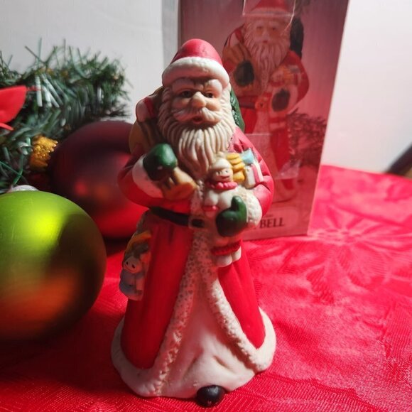 Porcelain Santa Clause Dinner Bell Christmas Holiday 4 1/4" Seasonal Decor - Picture 7 of 8